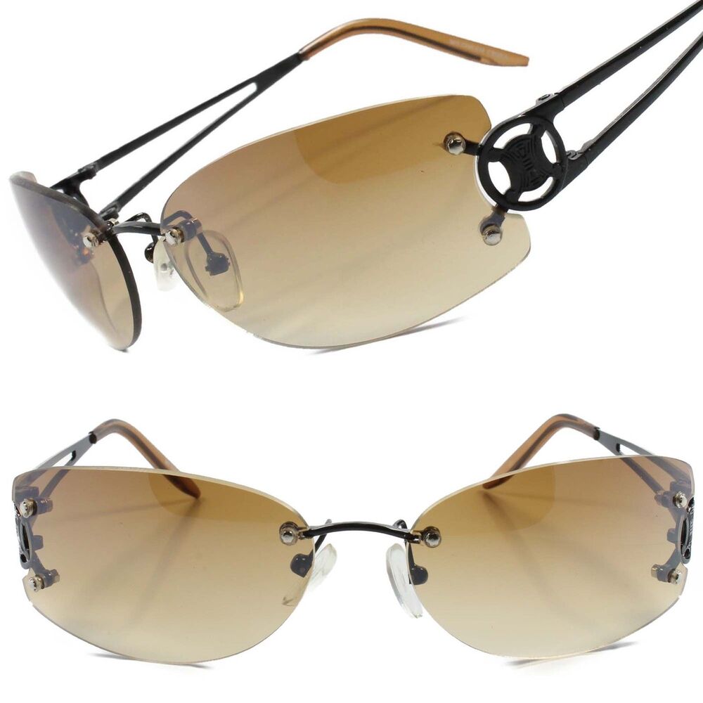 Rimless Rectangle Sunglasses Womens Elegant Slick Design Stylish Black Frame